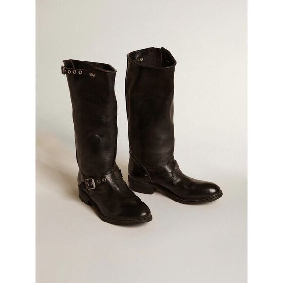 Golden Goose GGDB Bike Boots Black Leather Moto Biker Boots Size 40 - Picture 1 of 16